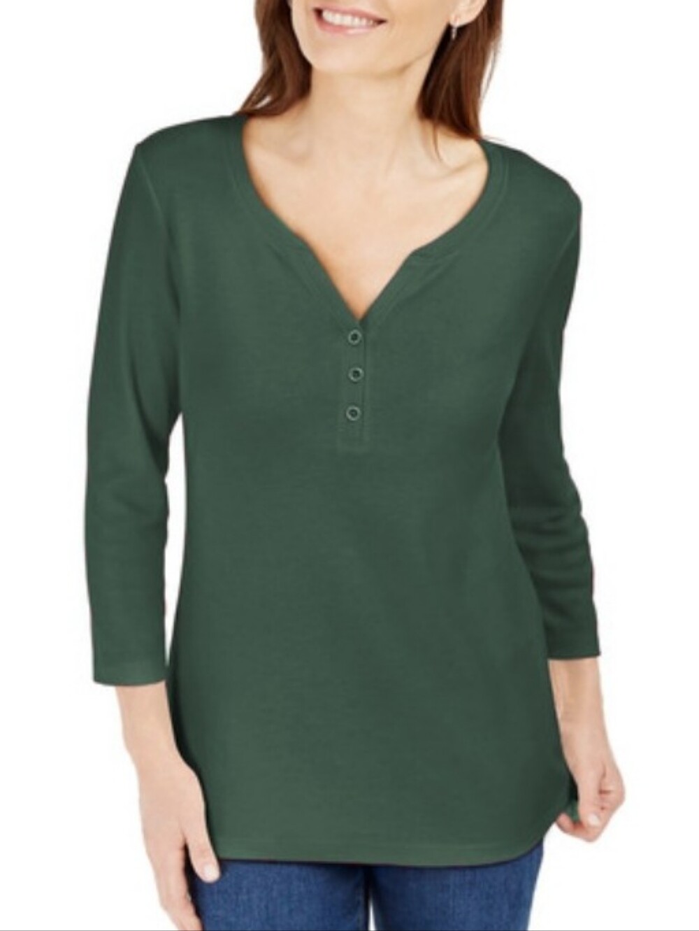 Karen Scott Green Henley Shirt Top